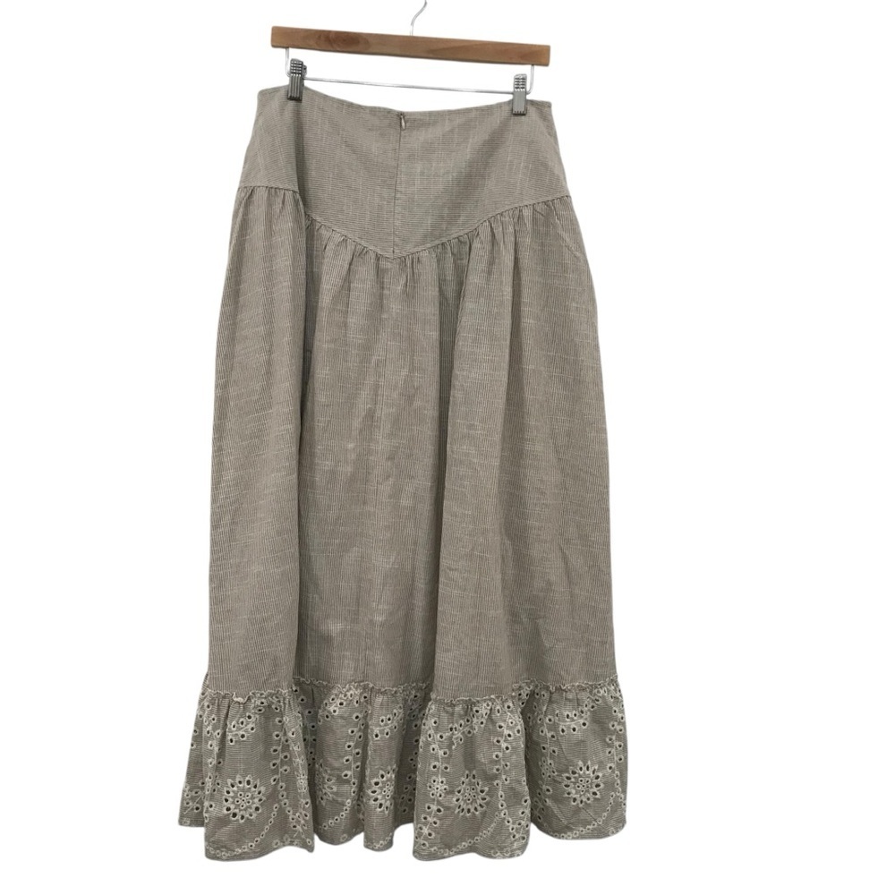 Laffaire Los Angeles Maxi Skirt Womens Large Embroidered Brown White Cotton - Picture 6 of 7